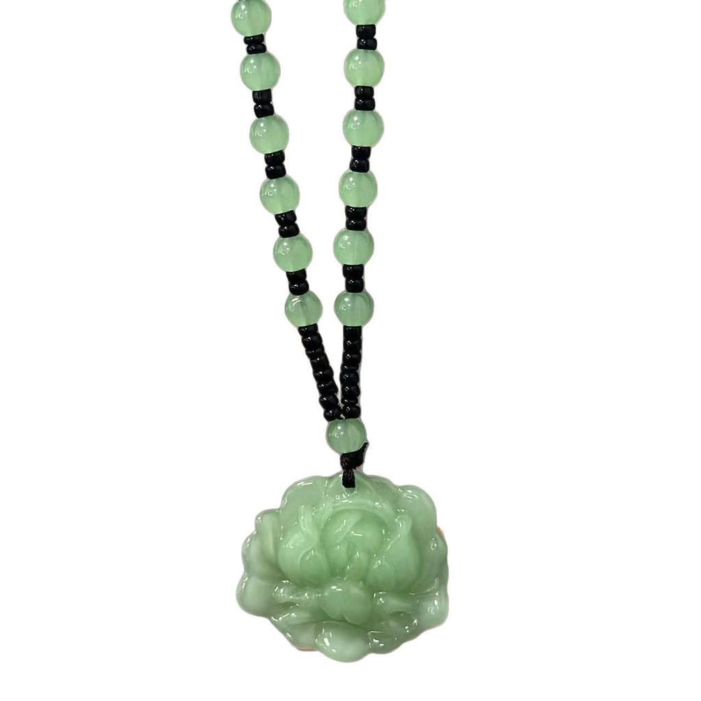 Imitation Hetian Jade Lotus Anhänger Halskette für Damen - Weißer Jadeblumen-Aufblühender Wohlstand Design
