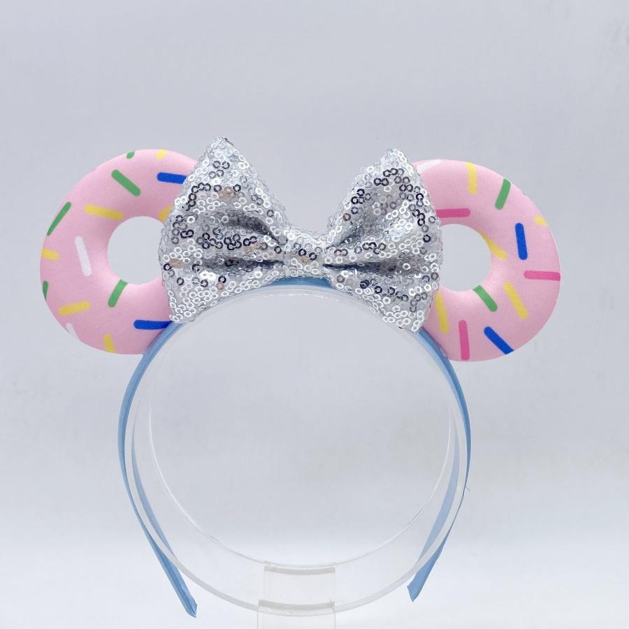 Doughnut Themed Geometric Bowknot Plastic Party Headband with Decorative Sequins Butterfly Bow New Hair Accessory