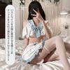 Sailor Clothes Cosplay Sexy Erotic Extreme Costume Erotic Exposure Women Short Sleeves JK Cute Ribbon Small Breasts Micro Mini Skirt Light Blue White