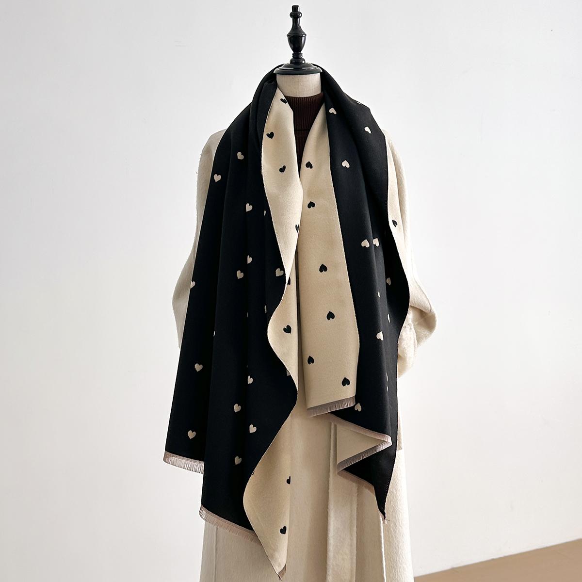 Роскошный Зимний Шарф Женский Искусственный Кашемир Теплый С Рисунком Сердечки Пашмина Бренд Платок Женские Шали Накидки Толстый Мягкий Шарф-Стола