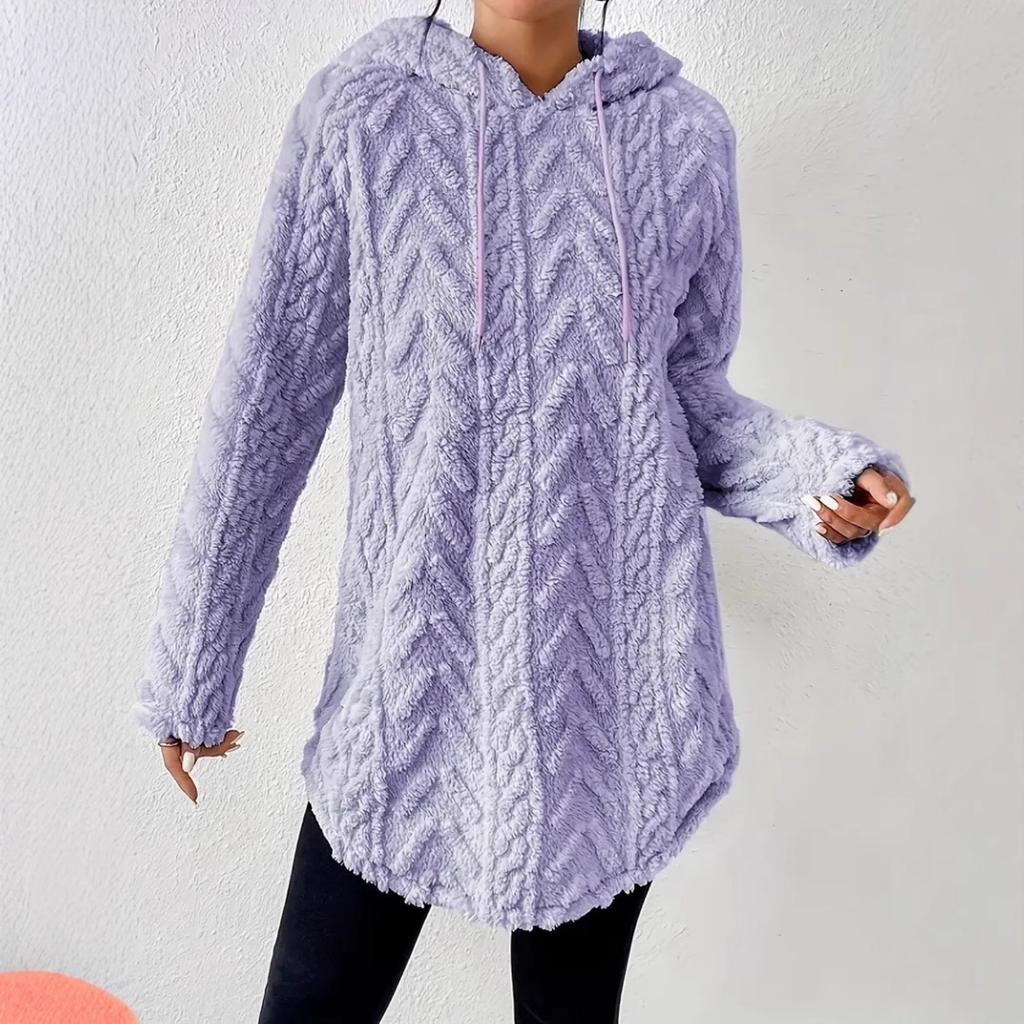 Women's Hooded Long Sleeve Regular Fit Sweatshirt Drawstring Solid Color Casual Top
