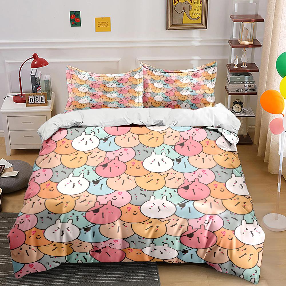 Cute Cartoon Animal Face Background Bedding Set For Kids Luxury Gift 3Pc Digital Print Comforter Set Soft Comfortable Breathable