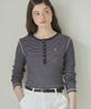OURHOPE Logo Henley Neck Slim Striped Sleeve T-Shirt - Black