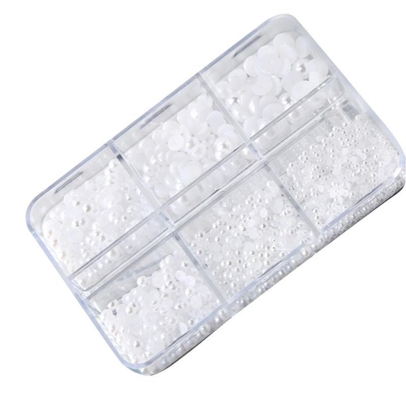 Nail Art Rhinestones Half Round Pearls Bead Mixed Size White Round Flatback Pearls For DIY Decoration Nail Bead Stones 1