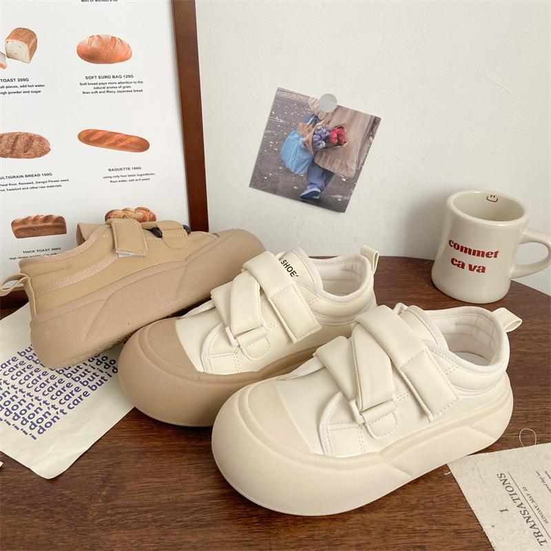 Cream Velcro Little White Shoes Female Ugly Cute Autumn New Chic Niche Korean Version Big Head Board Shoes Platform Bread Shoes
