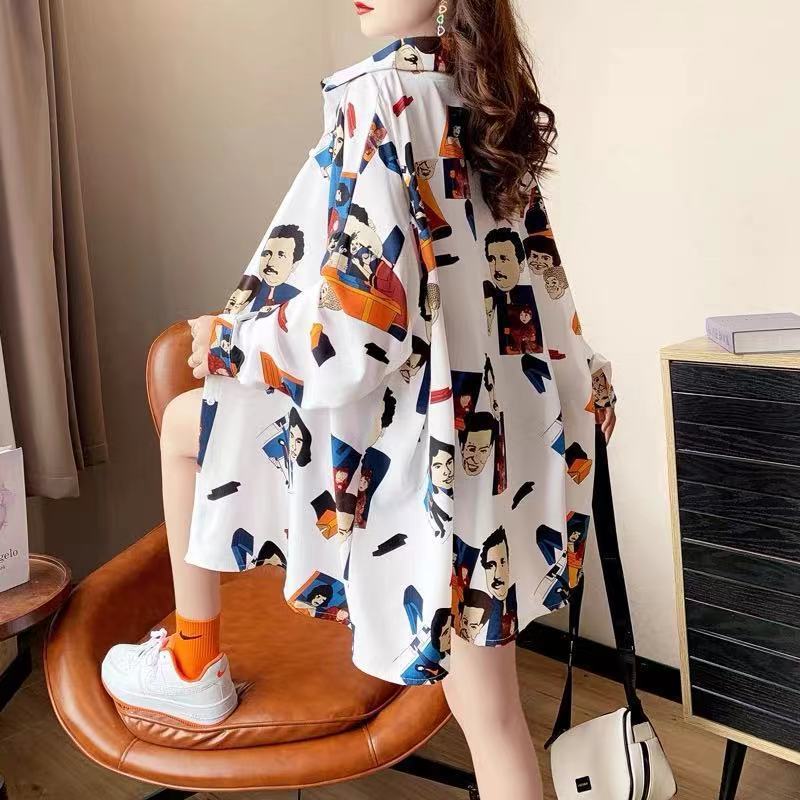 Lustige Druck Vintage Chic Harajuku Streetwear Übergroßen Grunge Y2K Taste Hemd Mode Langarm Tunika Top Bluse Frauen Blusas