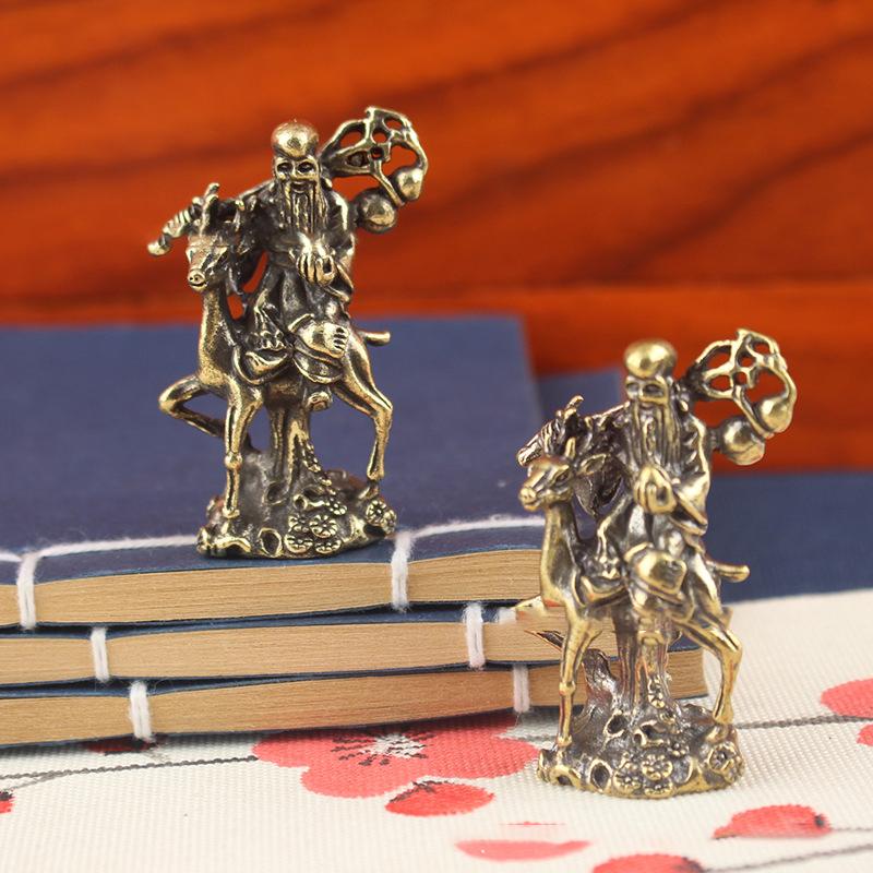 Cobre Puro Dios Chino de la Longevidad Montando Ciervo Adorno Regalos de Cumpleaños Artesanía Bronce Antiguo Estatua de Buda Figurilla Miniatura