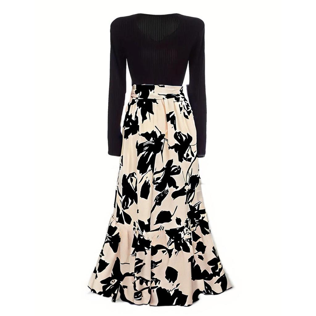 Modisches und elegantes Kleid mit Blumendruck und hoher Taille für Damen