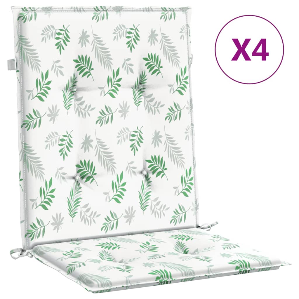 Low Back Cushions 4 Pcs Leaf Pattern Fabric