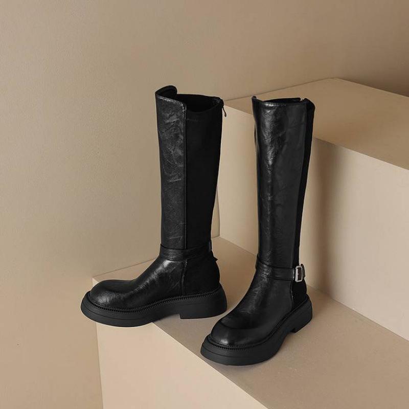 

Осенне-зимние женские ботинки Мартин на толстой подошве с круглым носком, однотонные, больших размеров, с задней молнией, новые, удобные и нескользящие, на среднем каблуке, высокие b 39