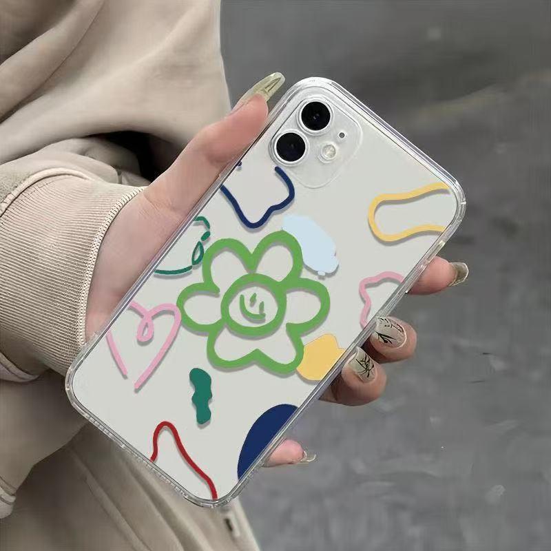 Crayon Flowers iPhone Case: Compatible with Models 15 Pro, 14, 13, 16 Pro Max. Full Coverage, Drop-Proof Design.
