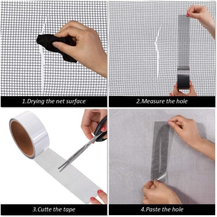 Réparation de fenêtres et moustiquaires, ruban adhésif moustiquaire pour fenêtres, ruban à mailles en tissu de fibre de verre avec