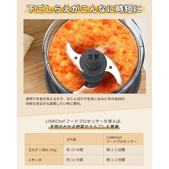 Food Processor LINKChef Mixer Compact 500ml Electric 260W Meat Grinder Chopper Minced Baby Grated Daikon Ground Ice Lightweight Quiet Easy Clean 2 Can