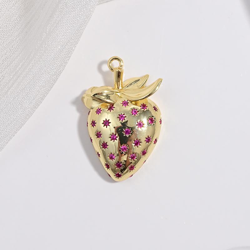 ZHUKOU Enamel Oil Drop With CZ Stone Strawberry Cherry Fruit Series Pendant DIY Handmade Jewellery Accessories:VD1654-1665