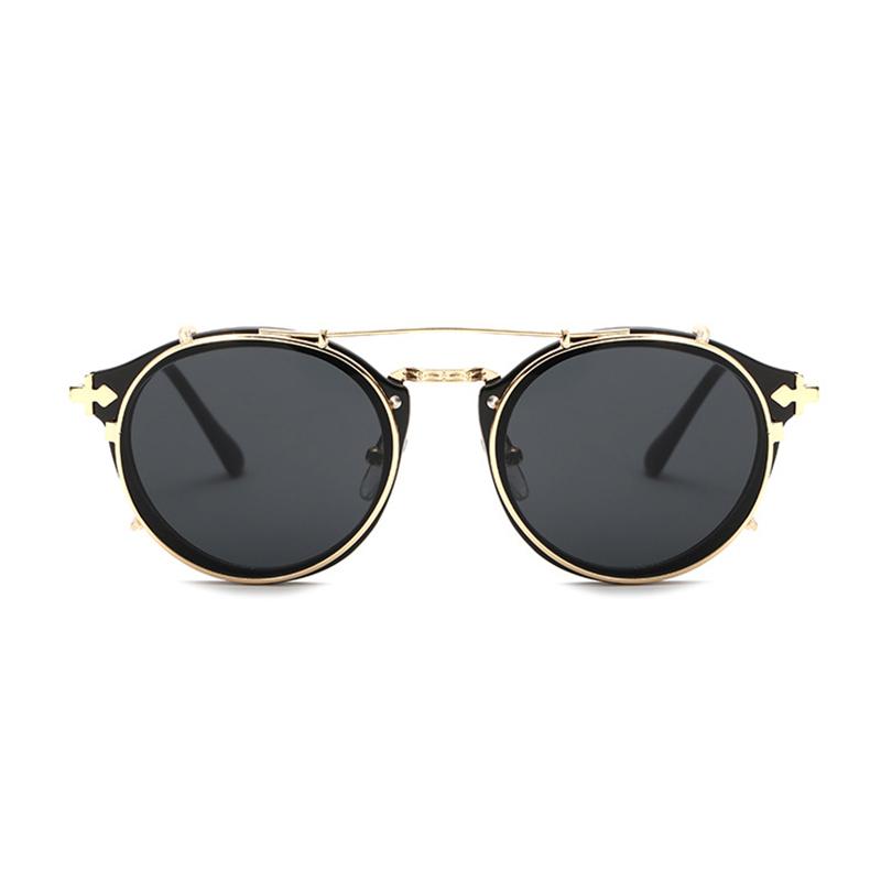 Kdeam Steam Punk Clip on Sunglasses for Men Brand Designer Round Sun Glasses Women Baroque Carved Metal Legs with Box