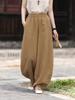 Johnature Women Vintage Pants Summer Chinese Style Solid Color Loose Elastic Waist Trousers Soft Pants