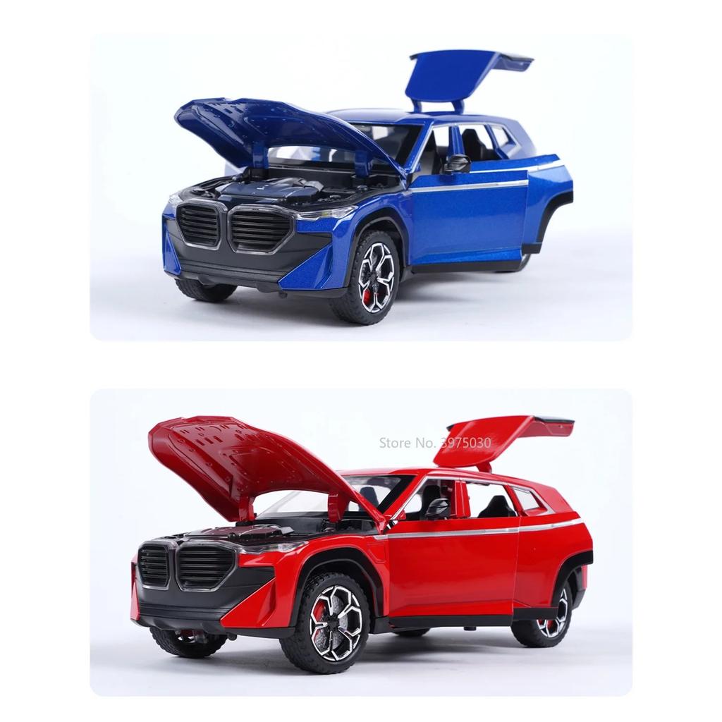1/24 Scale BMW XM SUV Alloy Diecast Car Model Toy Simulation Off-Road Vehicles with Sound Light Spray Collection Toys for Kids Gifts