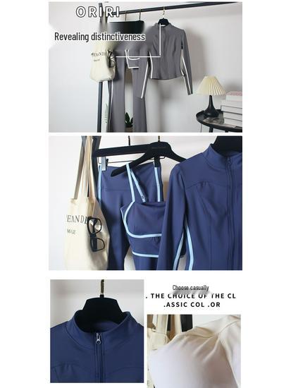 Damen Yoga Sportbekleidungsset: Hochtaillierte Schlaghosen, Schlankmachend, Tanz, Laufen, Reißverschluss, Dreiteilig für Herbst/Winter.