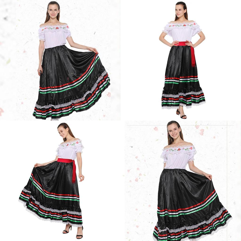 Folkinspired Girl Dress With Ruffle And Lace Elements For Halloween And Stage Dress Up