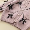 Girl's Bow Sweater Cardigan+Knitted Wide Leg Pants Two-piece Set
