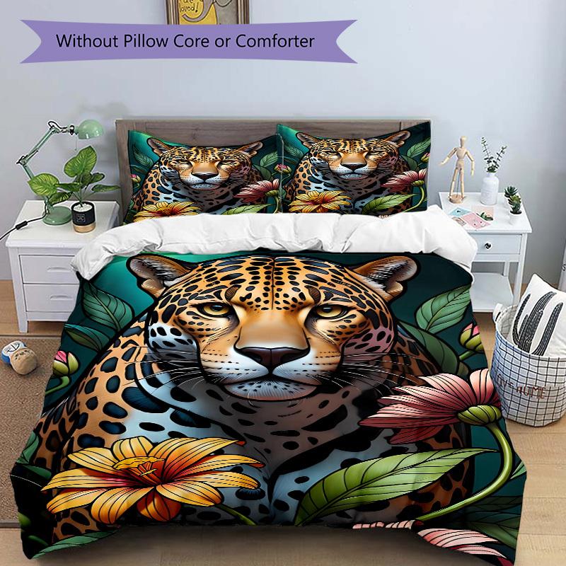 3pcs Leopard Print Duvet Cover Set -Includes 1 Duvet Cover and 2 Pillowcases, No Quilt Core, All-Season Home Decor  yy251111139