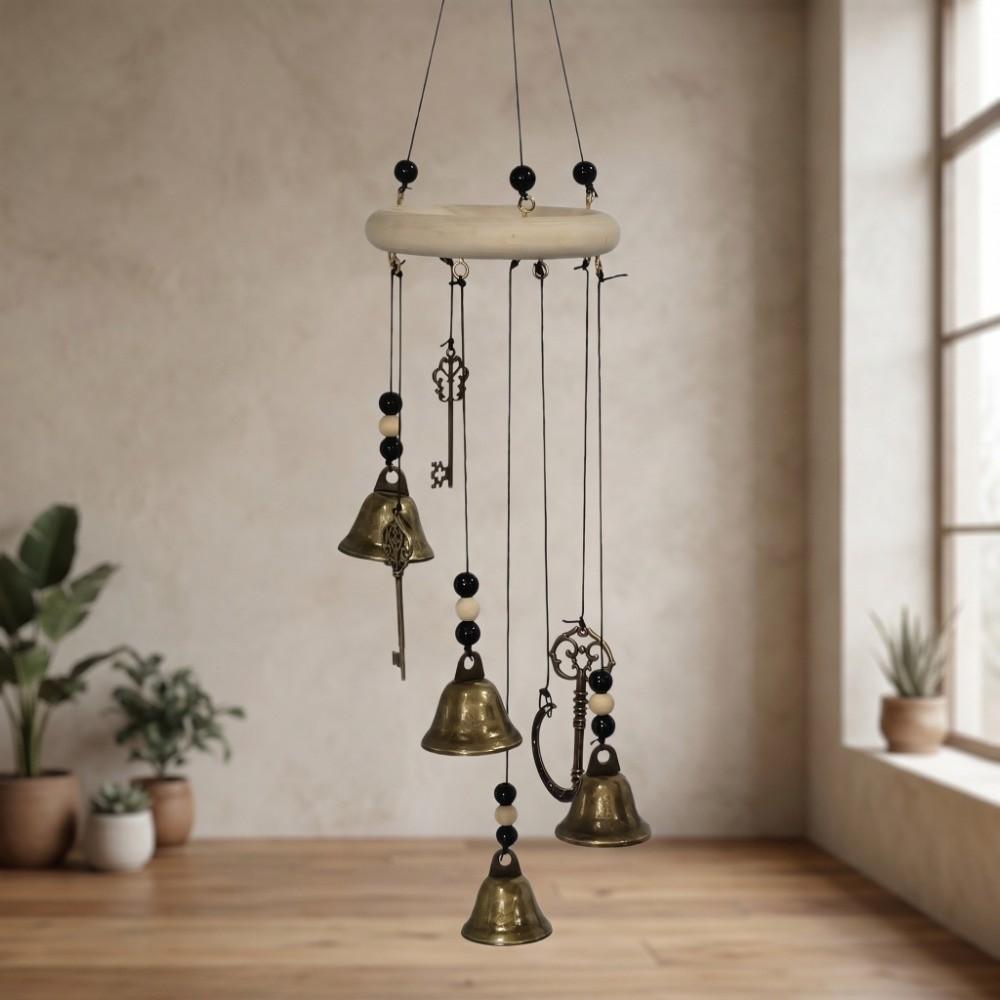 Key Star Bell Retro Distressed Wind Chime Wicca Pagan Style Bell Crafts Ornaments Blessing Gift