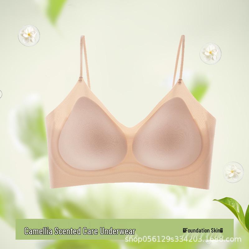 

Camellia Scent Seamless Ice Silk Underwear with Shoulder Straps, Ultra-Thin, Breathable, Soft Support for Small Chest L (for 100-120 kg)