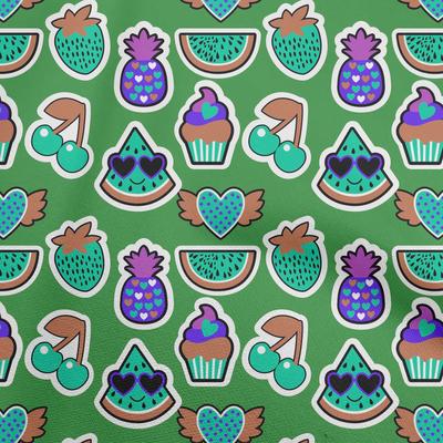Cotton Flex Green Fabric Asian Kawaii Fruits Sewing Material Print Fabric By The Yard 40 Inch