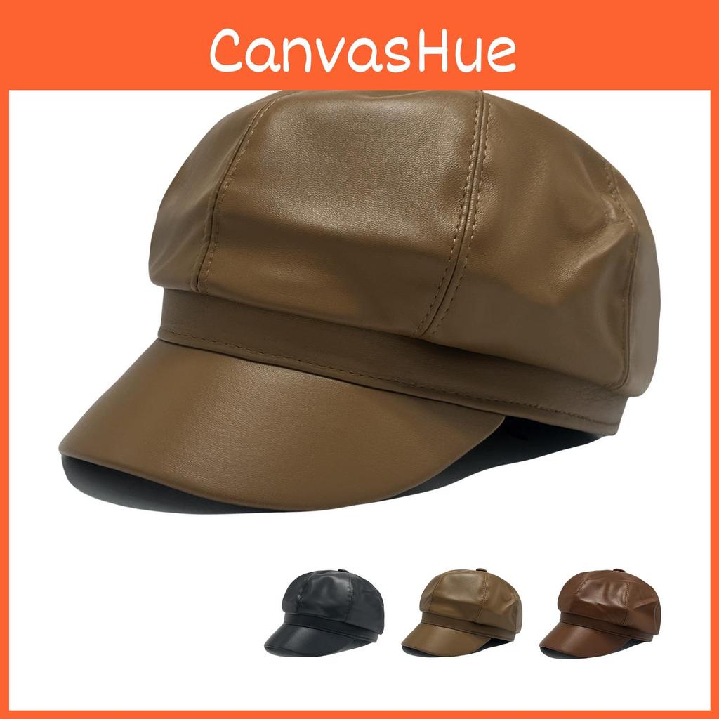 British Style Flat Cap For Women Pu Leather Autumn Winter Sun Block Fashionable Newsboy Hat