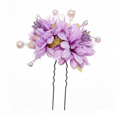 Silk Flower Design Flower Hairpins Metal Side Combs Pearl Hair Accessories  Ancient Wedding