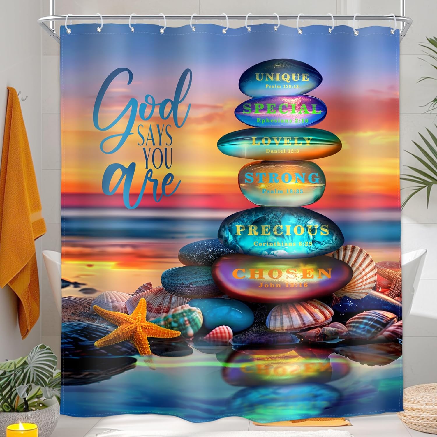 

Zen Stone Meditation Shower Curtain Green Bamboo Grove White Lotus Spa Meditation Inspirational Positive Spa Relaxing Candle 90x180CM