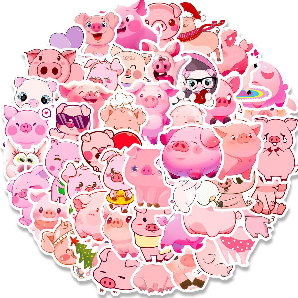 50 Cartoon Cute Pink Pig Pig Graffiti Stickers Korean Version Ins Style Girl Pink Pig Stickers