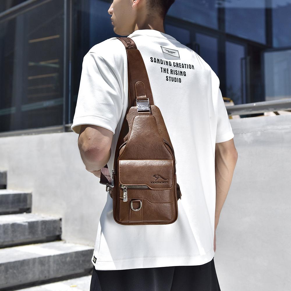 Men's Chest Bag USB Design Messenger Backpack Retro Fabric Shoulder Messenger Bag Sports Small Bag