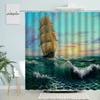 Ocean Scenery Shower Curtain Nautical Natural Oil Painting Landscape Bathroom Ship Wave Boy Bathroom Waterproof Polyester Screen