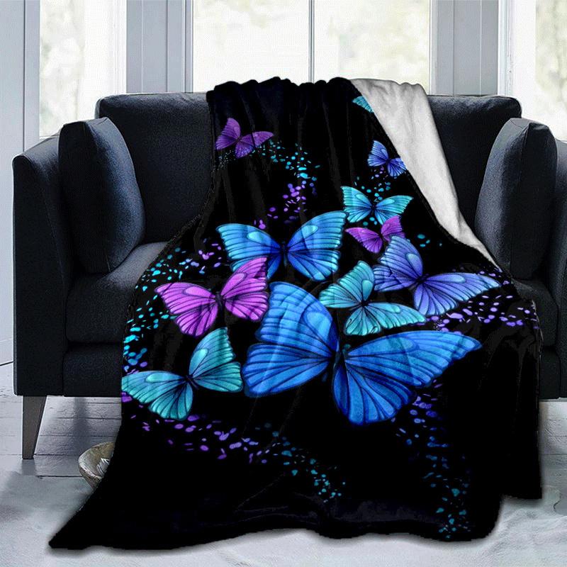 1pc Butterfly Printing Lightweight Flannel Blanket, Comfortable and Warm Blanket, for Camping Sofa Bed and Couch Office, in All Seasons