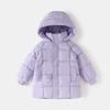 Kids Solid Korean Style Thick Padded Hooded Mid Length Winter Coat