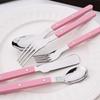 16 Pieces Color Handle Flatware Eating Utensils, Stainless Steel Tableware Rivet ABS Handle Design, Knives Forks Spoons for Home, Service for 4