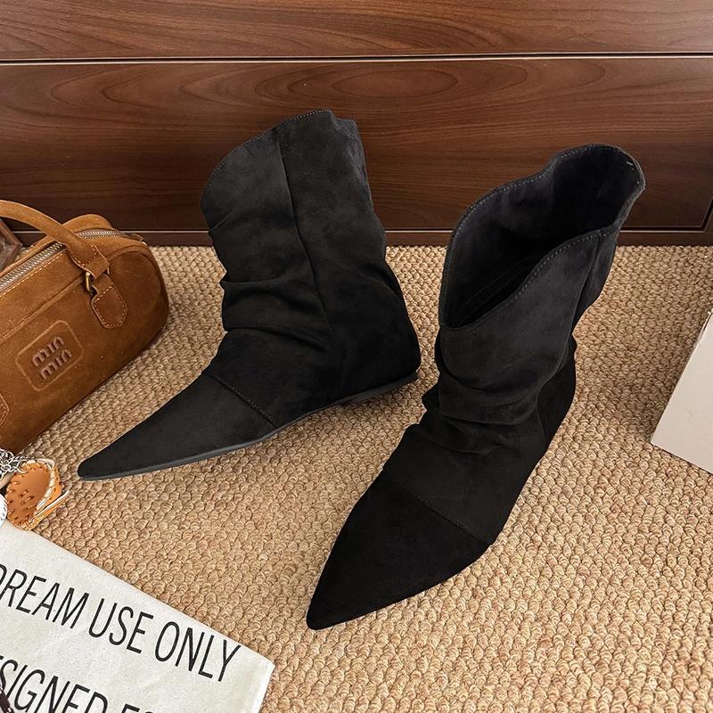 New Fashion Vintage Design Pointed Toe Women Ankle Boots Fashion Slip On Short Booties Autumn Winter Shoes For Woman