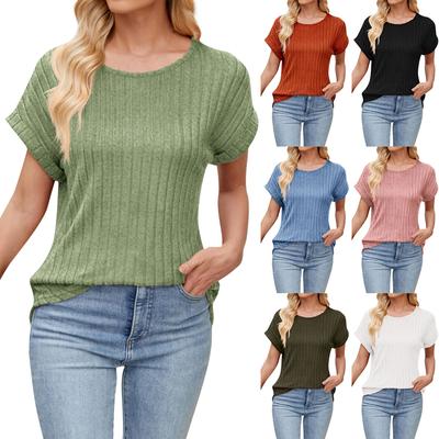 Women's Fashion Solid Color Round Neck Casual Short Sleeve Pullover T-shirt Top