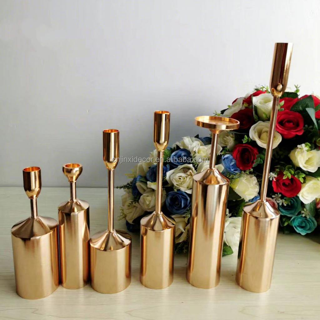 Gold Candlestick Holders Mantel Candle Holder Set Metal Taper Candle Holder for Wedding Tabletop Decor Luxury Home Decor (Gold,One Set 6 pieces)