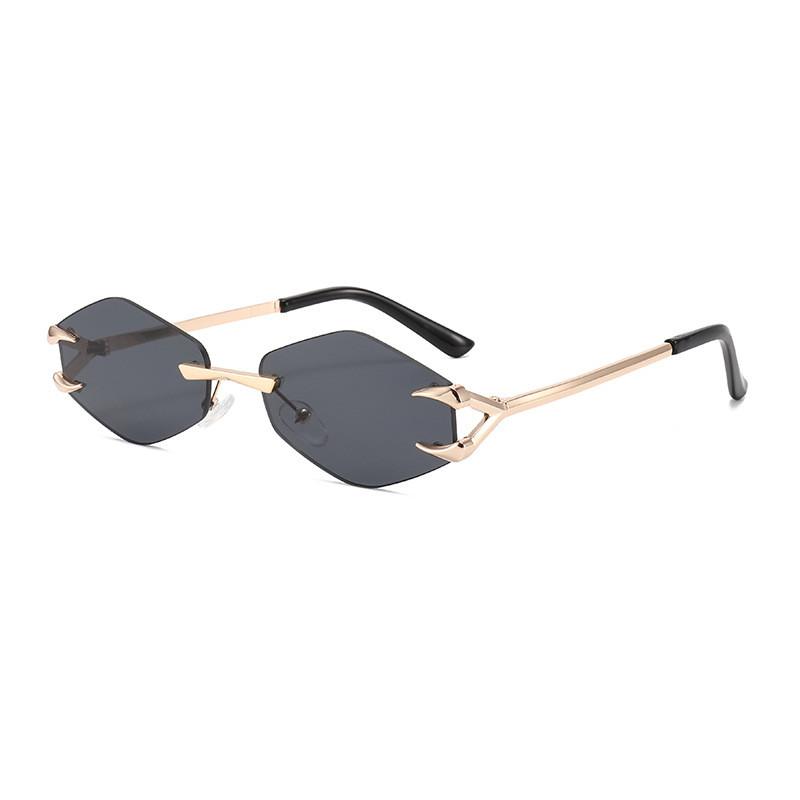 Trendy Oversized Frameless Hexagon Sunglasses With Uv400 For Festivals And Day Outings GoldFrameBlackGray
