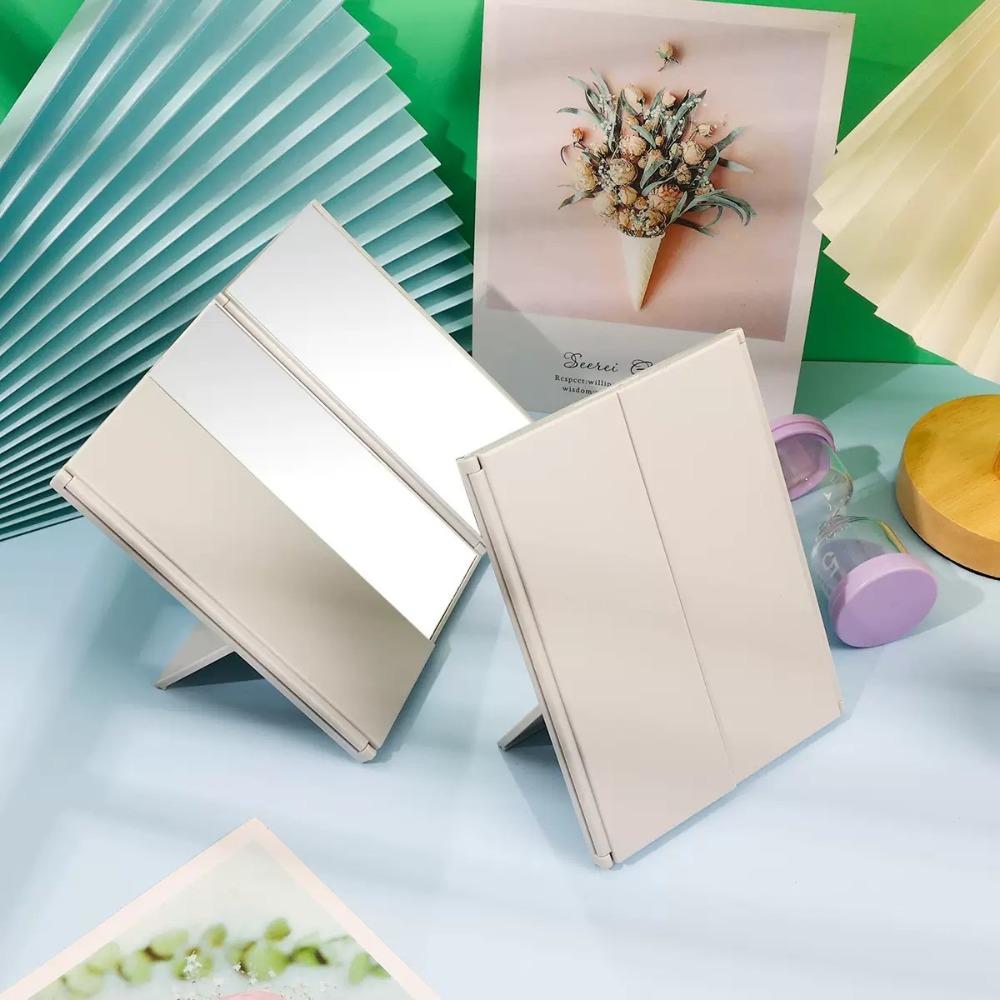 Portable Tri-Fold Makeup Mirror Foldable Folding Makeup Mirror Tabletop серый