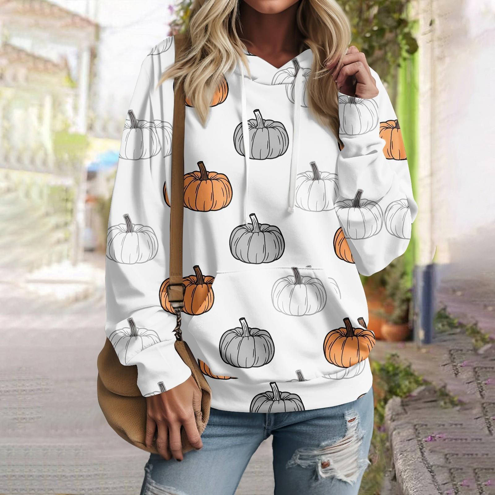 

Жіночий осінньо-зимовий пуловер з принтом і капюшоном на Хеллоуїн Модний світшот з довгим рукавом L білий