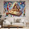 Charming gingerbread house Christmas background with candy canes and trees - polyester fiber photography background festive