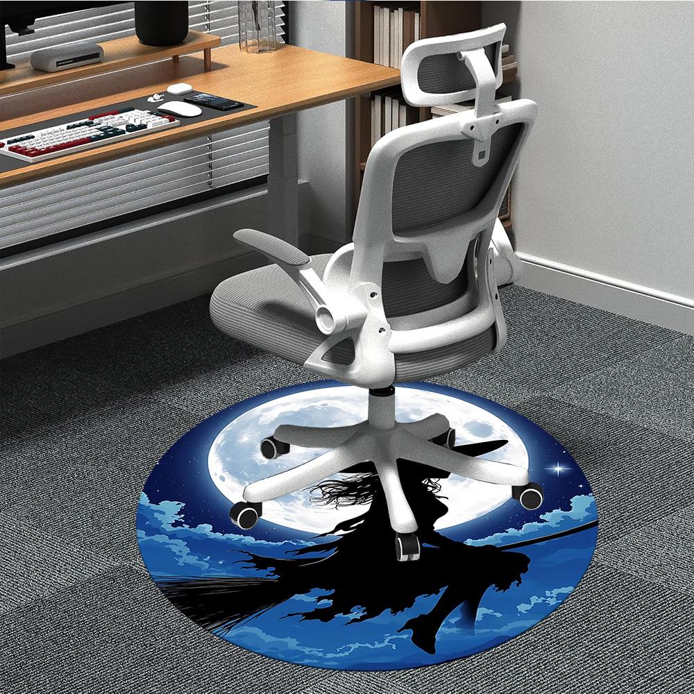 1PCMoon Witch Office Round Area Rug,  Mat Suitable For Office, Under Office Chairs Bedroom Living Room Home Decor, Room Deco