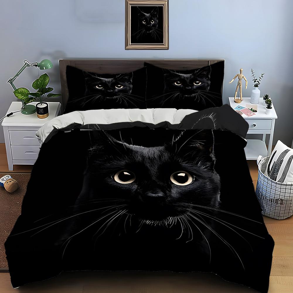 Black Cat Print Bedding Set Duvet Cover 1 Duvet Cover 2 Pillowcases Adult and Kids Bedding Set Luxury Comforter Bedding Sets