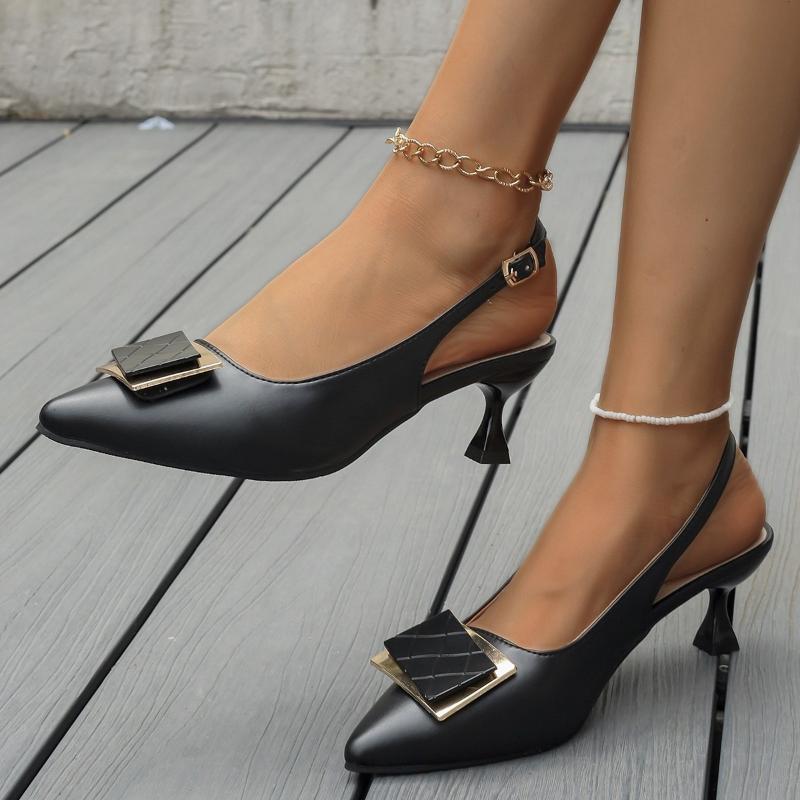 Fashion 2025 Summer New Fashion Simple French Pointed Dress Party Shoes Back Strap Buckle Thick Heel Sandals Women