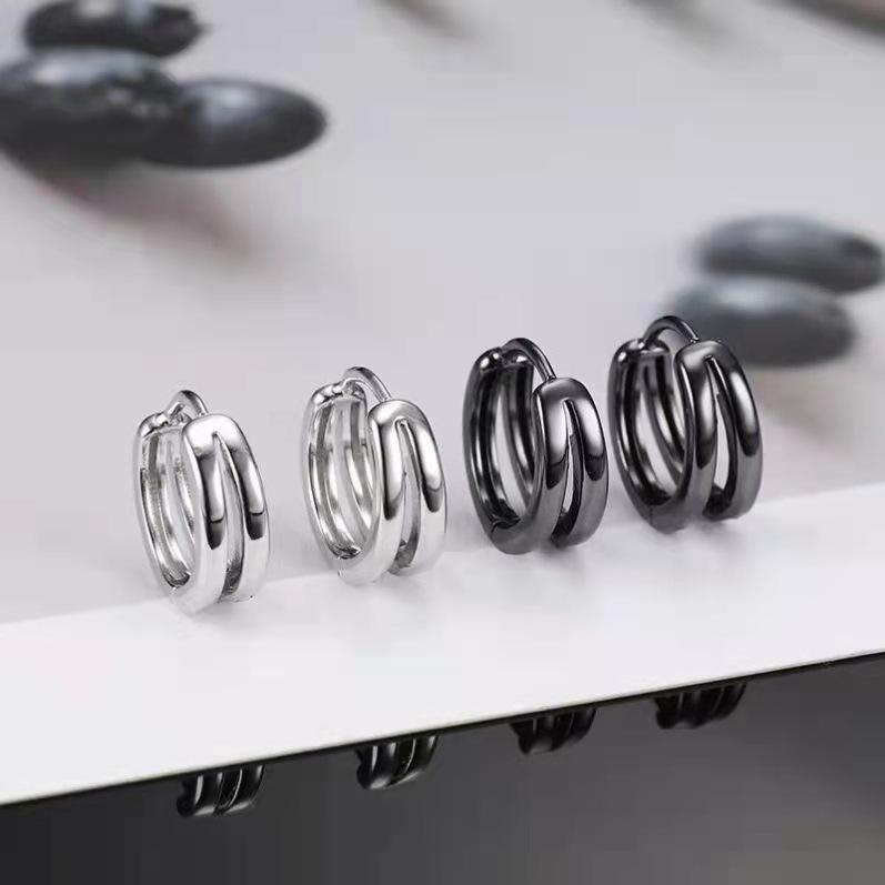 Trendy Geometric Double Ring Hollow Earrings for Men - Stylish & Simple