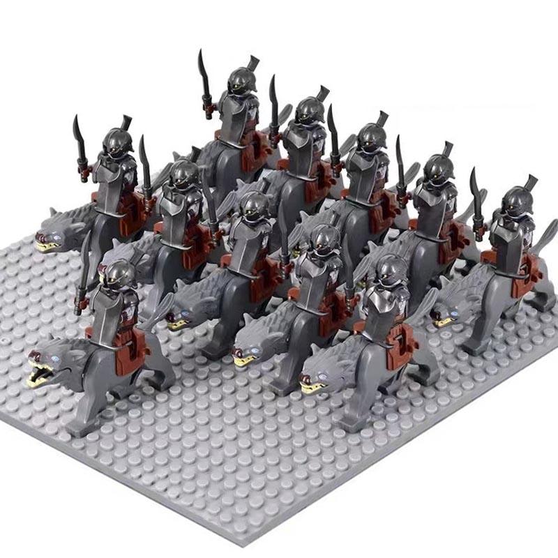 MOC Medieval Uruk-hai Orc Soldiers Raider Vargr Wolf Mount Knights Mini Figurine Building Block Set Educational Toy for Kids