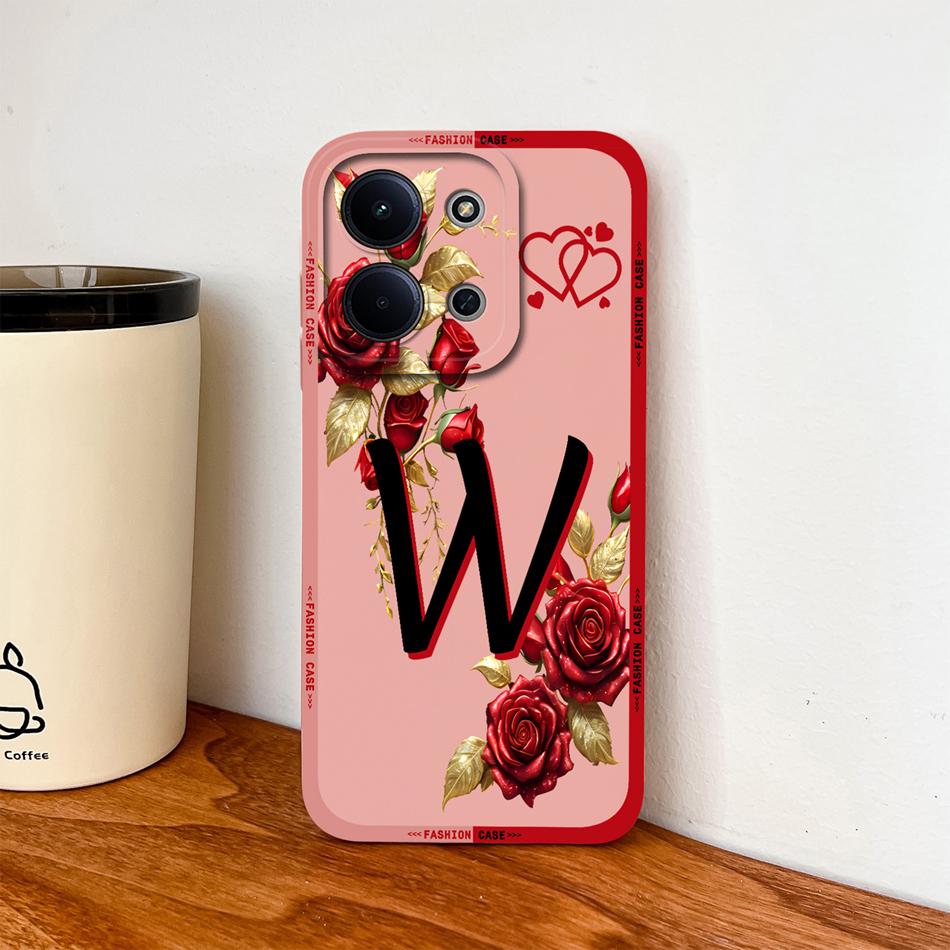 Per Cover Telefono Redmi 15C 4G 5G Fiori Nome Lettere Morbida Silicone Liquido Custodia a Protezione Totale Per Redmi 15 C Alloggiamento Antiurto